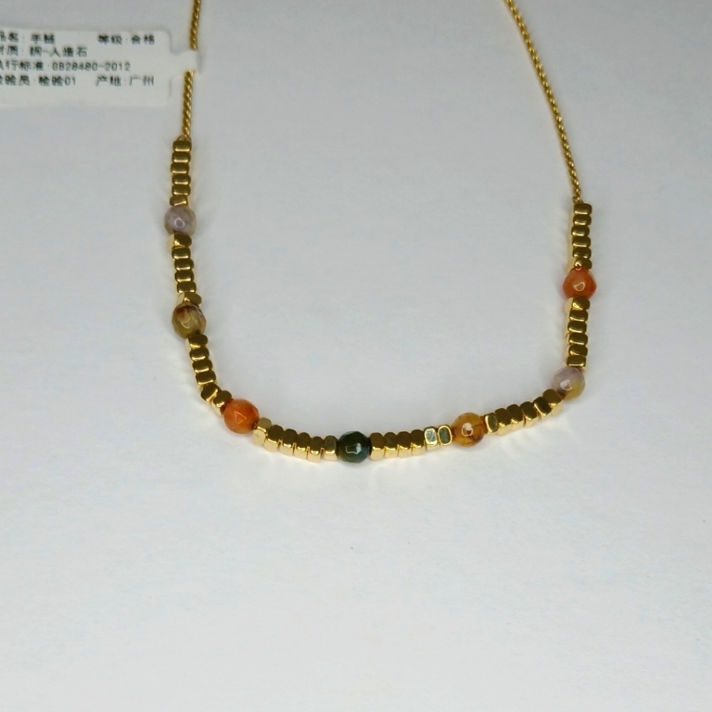 Gold Tone Stainless Steel Bracelet Adjustable Multi Color Beads - Picture 2 of 4